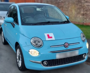 James Hall Online Driving School - Picture of Fiat 500 in Blue From the Front